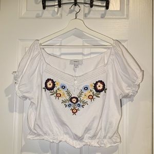 Forever 21 white embroidered crop top